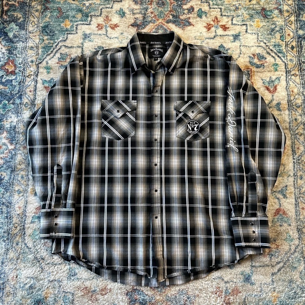 Vintage Jack Daniels Plaid Pearl Snap Shirt Size XL